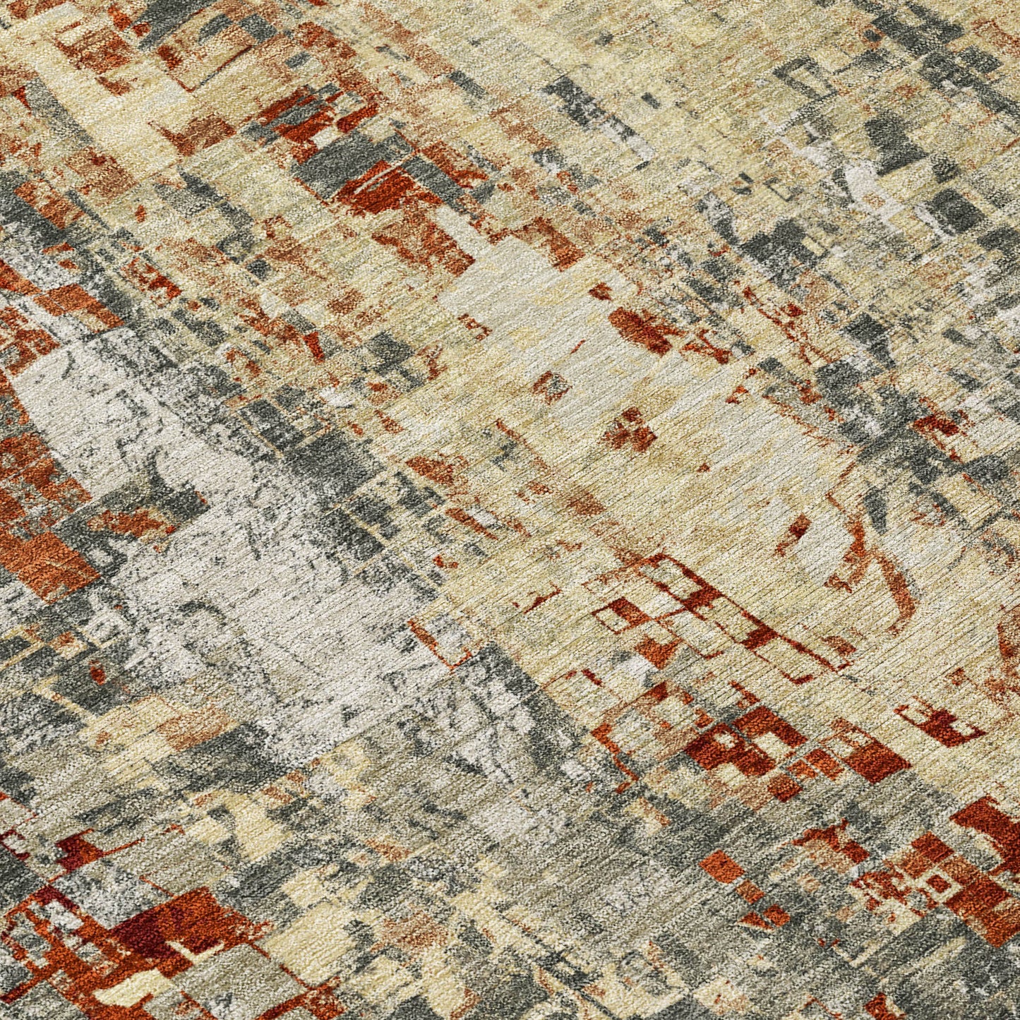 9' X 12' Pewter Rust And Gray Abstract Washable Indoor Outdoor Area Rug