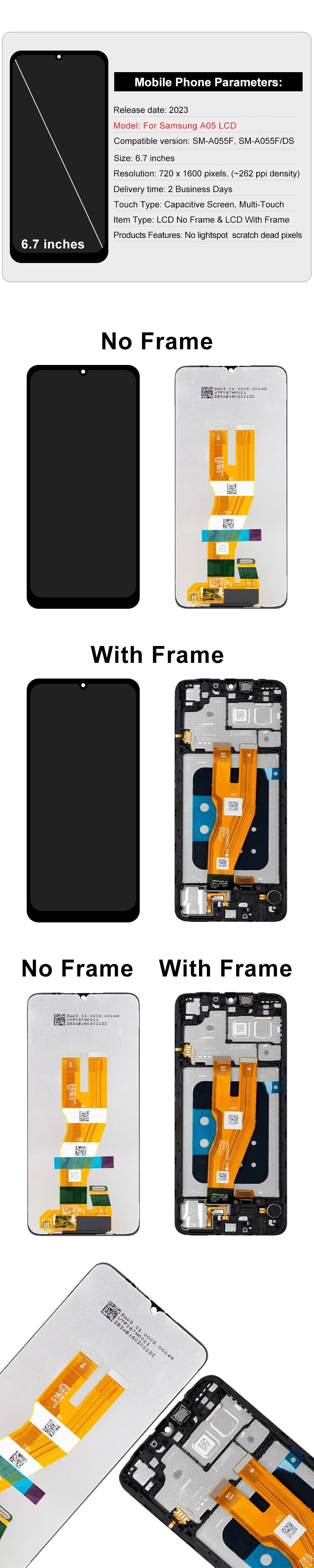 6.7' NEW IPS Display For Samsung Galaxy A05 LCD SM-A055F Touch Screen Digitizer For Samsung A055 Display SM-A055M Assembly Parts