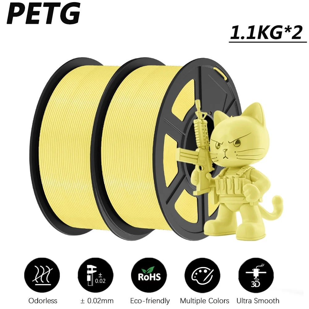 JAYO 2Roll PETG/PETG Clear 3D Printer Filament 1.75 ±0.02mm 1.1kg/roll High Toughness Neatly Wound Filament Fit Most FDM Printer