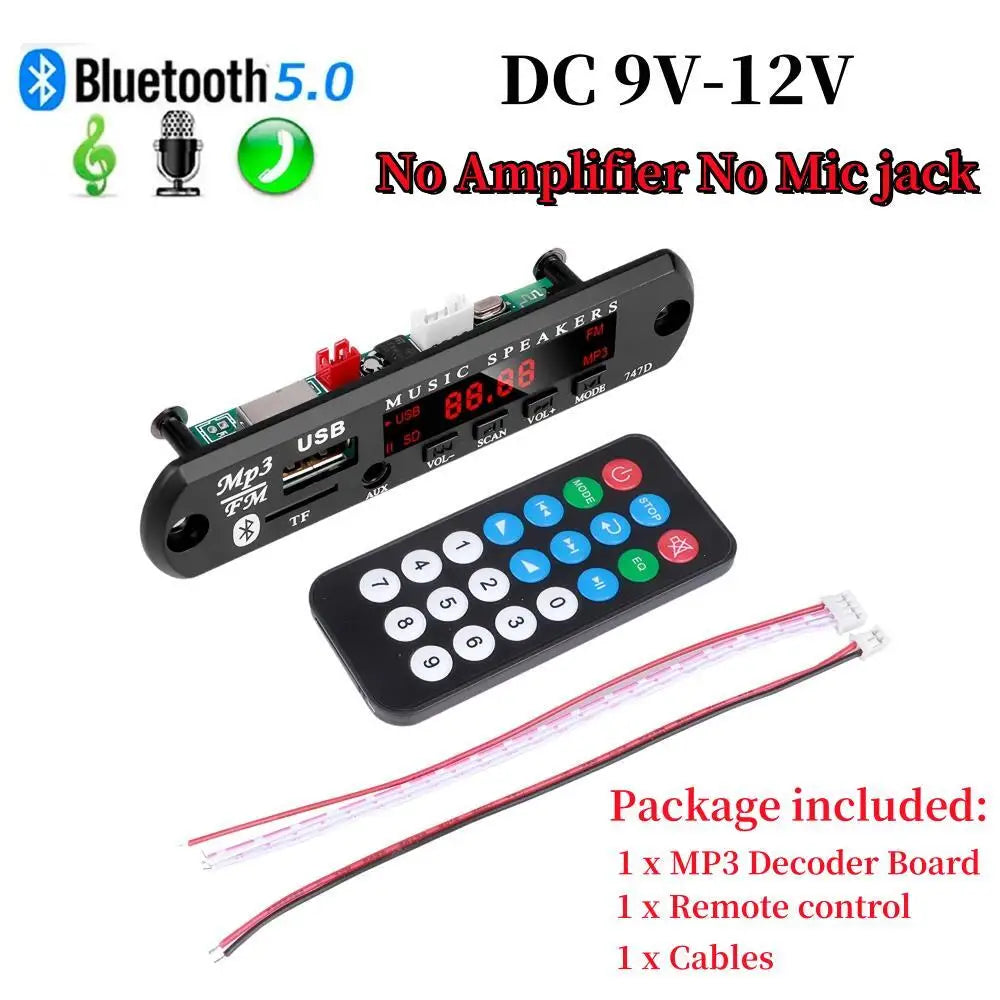 DC 12V Bluetooth 5.3 MP3 APE Decoder Board 30W 60W Amplifier 6.5mm Microphone Clock Time Display USB TF FM AUX Car Music Player