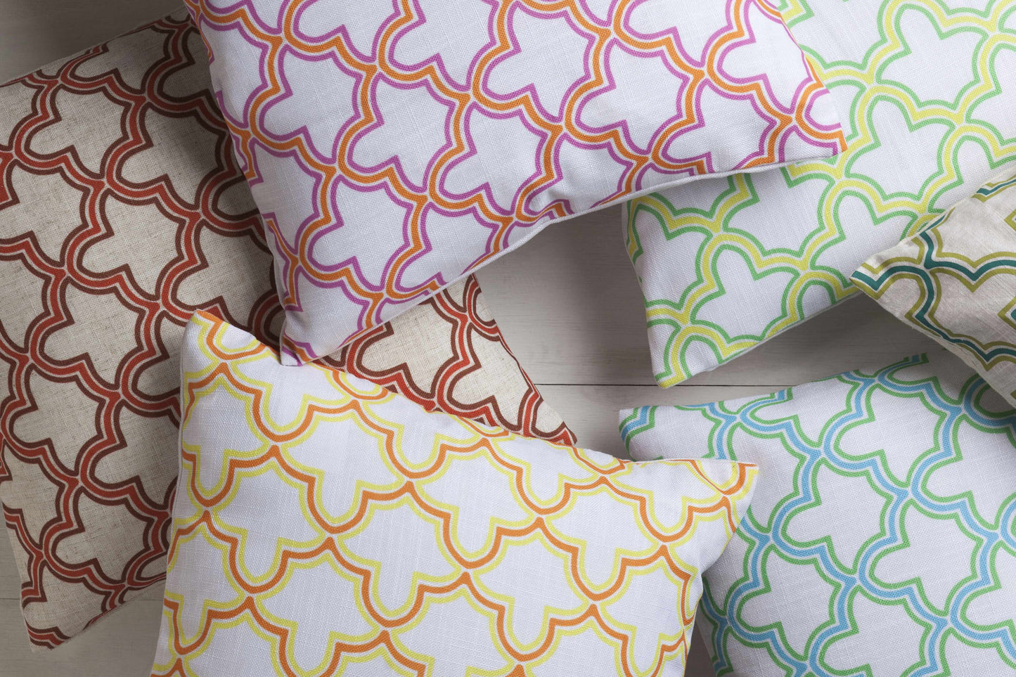 Meno White Pink Trellis Pattern Throw Pillow - Clearance