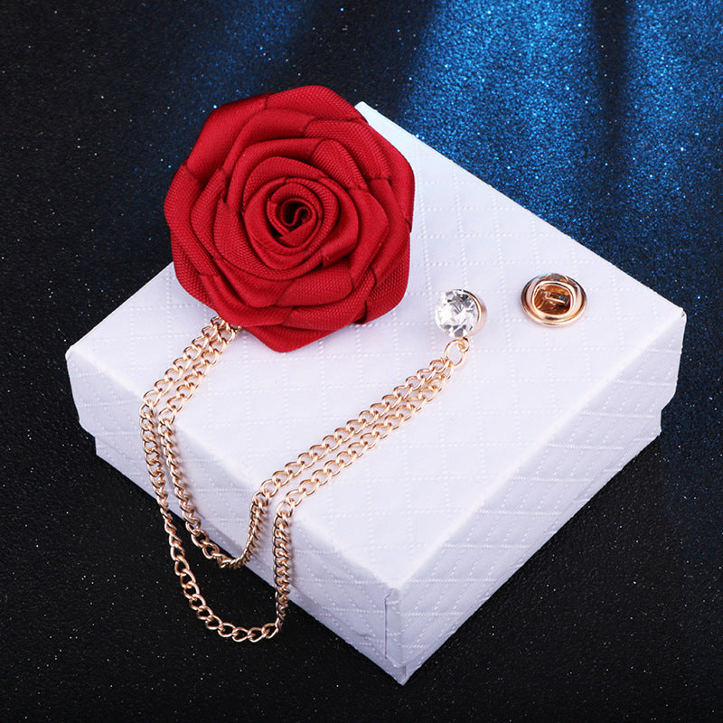 Men's Wedding Ceremony Groom Brooch - Handmade Rose Chain Brooch - For Grooms - Perfect for Wedding Occasions - Ideal Gift for Weddings & Anniversaries