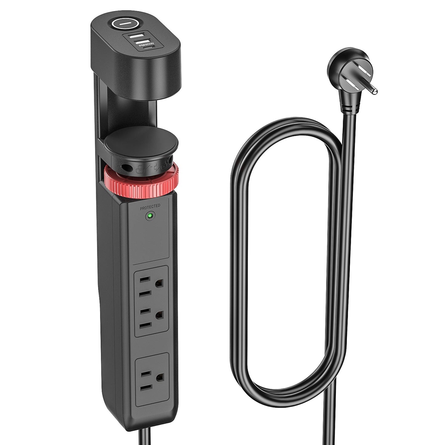 CRST Desk Clamp Surge Protector Power Strip with USB-C Port 6FT Extension Cord Flat Plug 1020J Protection Fits Tables Up to 2 Inches 36 Months Warranty