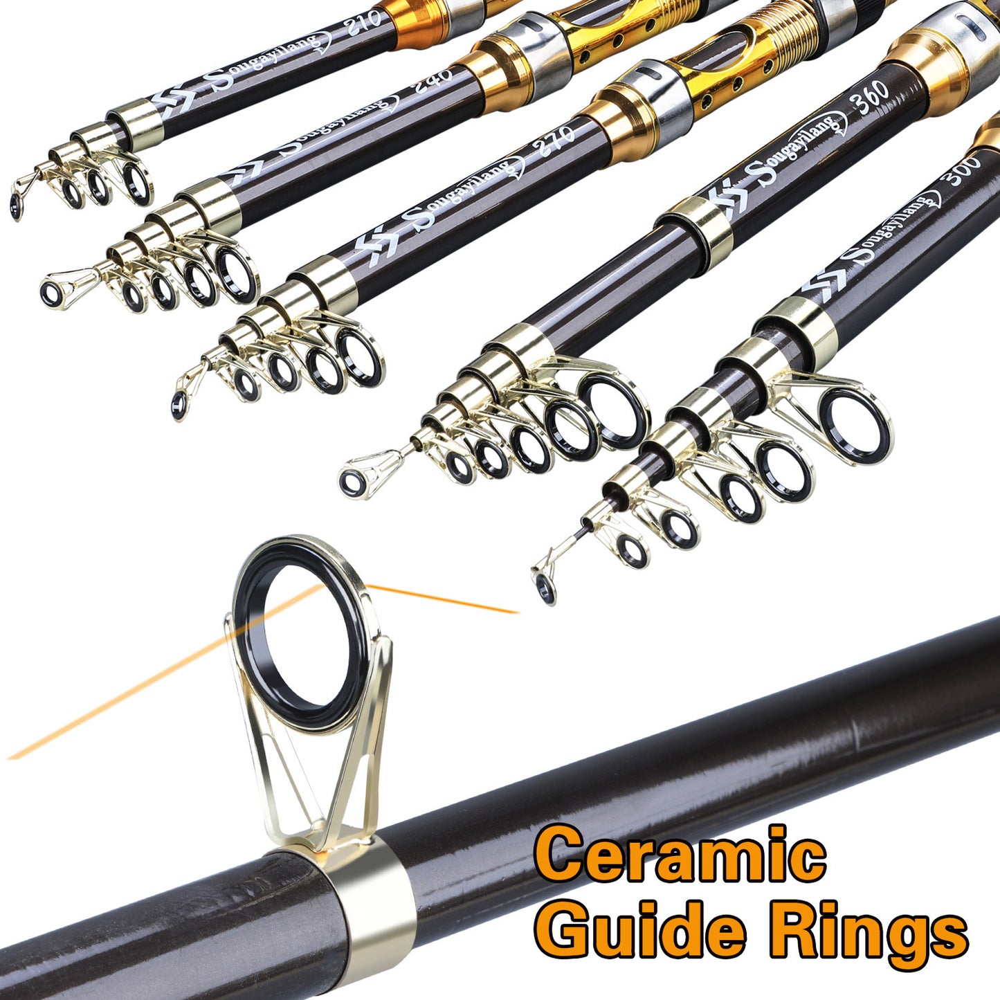 Sougayilang Spinning Fishing Rod Ultralight Carbon Fiber Portable Fishing Pole (actual Size:205-300cm/6.72-9.84ft)(due to Production Batch Problems, a Slight Error Is Within the Normal Range)