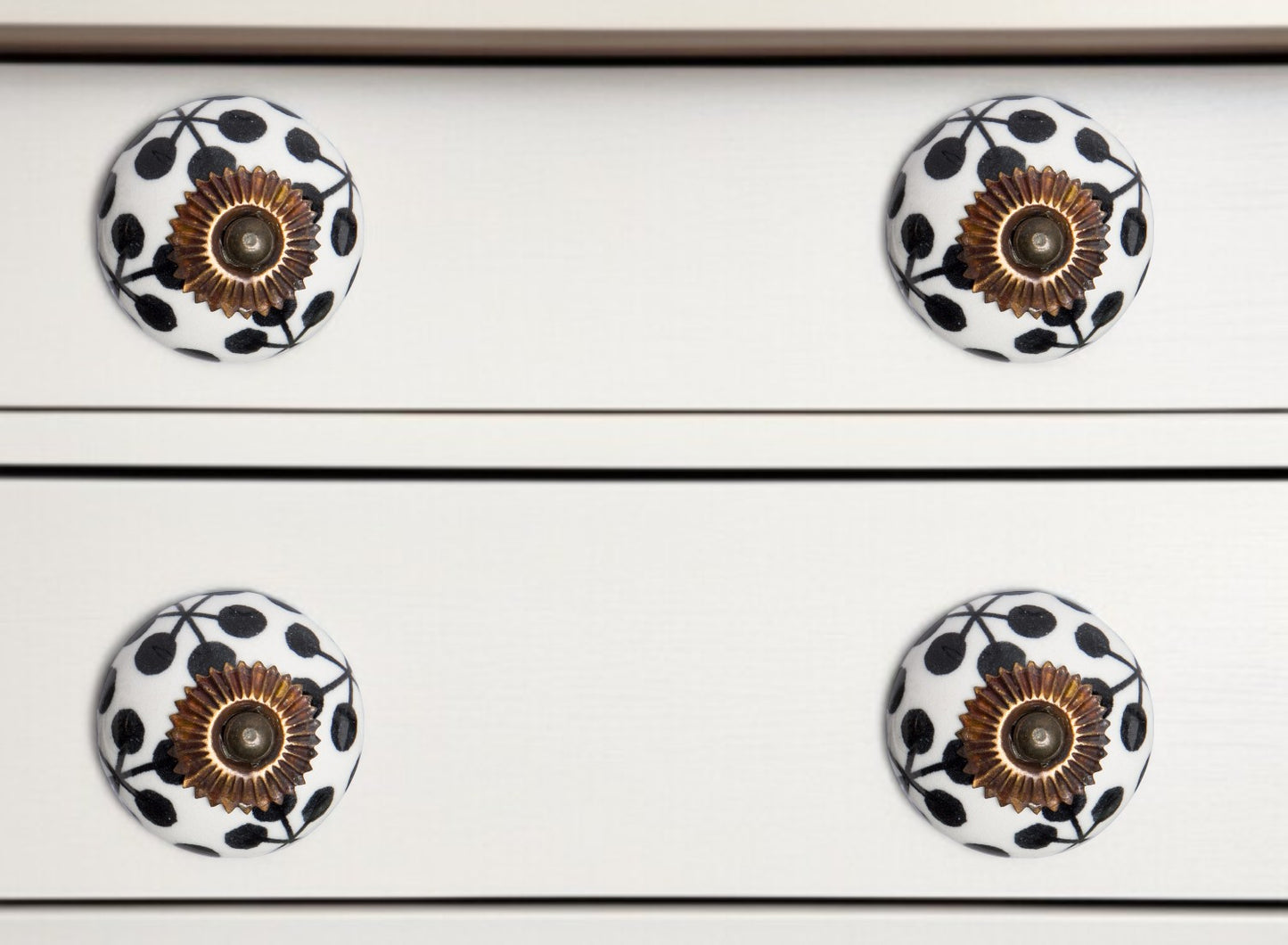 Set of Twelve Black White And Copper Ceramic Geometric Drawer Pull Knobs