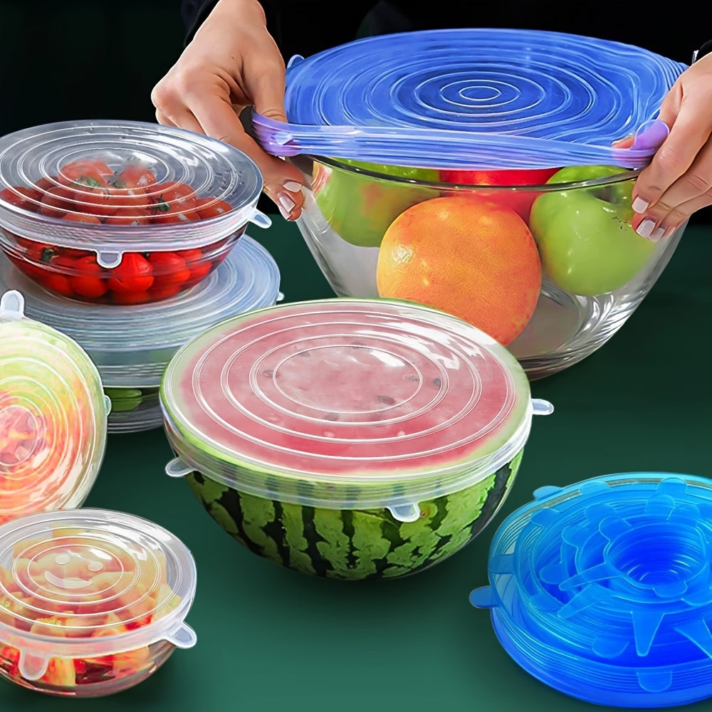 6pcs Reusable Silicone Lid Lids Compatible for Bowls, Plates, Pots & Pans - Multi-Size Dishwasher & Fridge Safe Food Storage Covers, Durable -Fit Lid Fits Most Containers