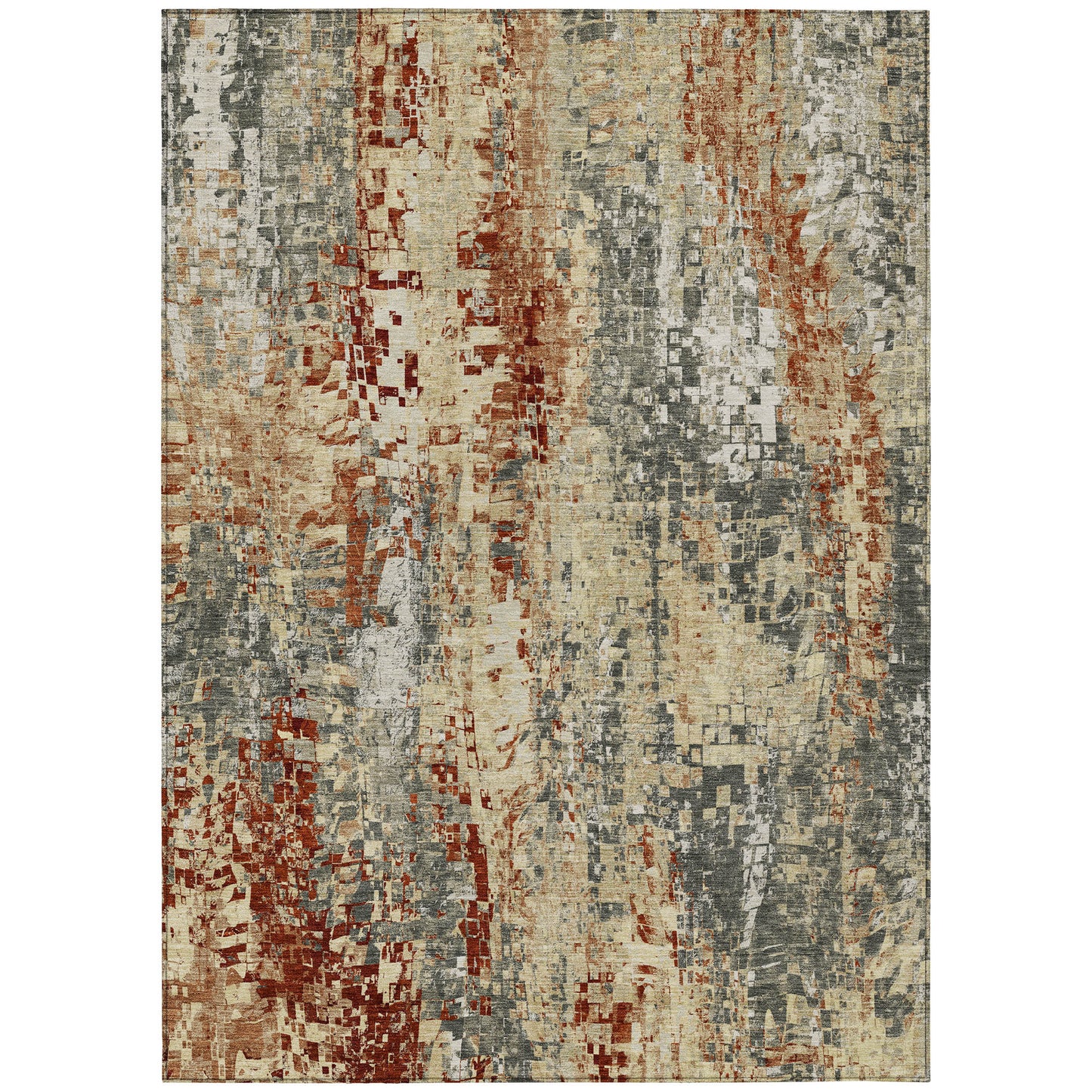 9' X 12' Pewter Rust And Gray Abstract Washable Indoor Outdoor Area Rug