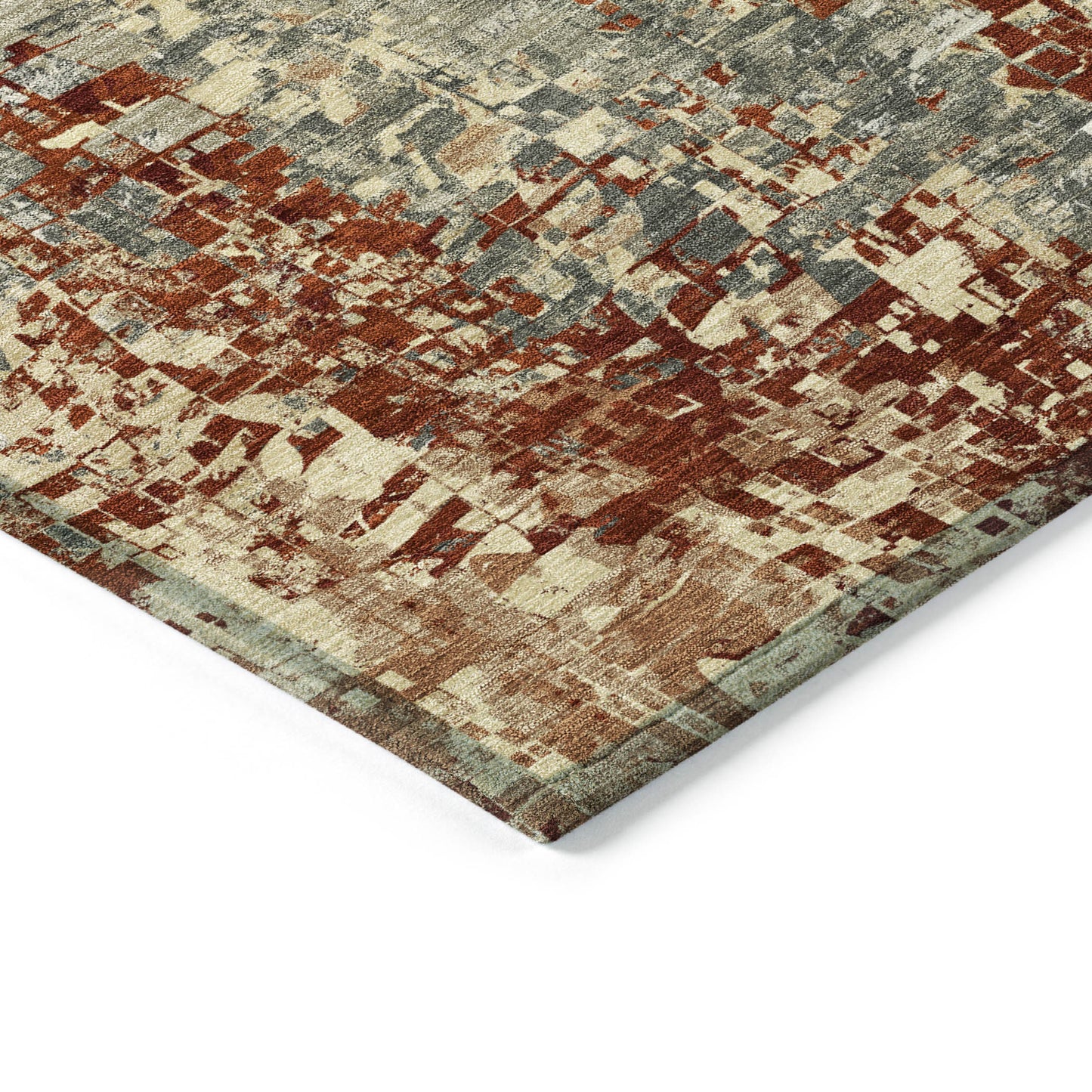 9' X 12' Pewter Rust And Gray Abstract Washable Indoor Outdoor Area Rug