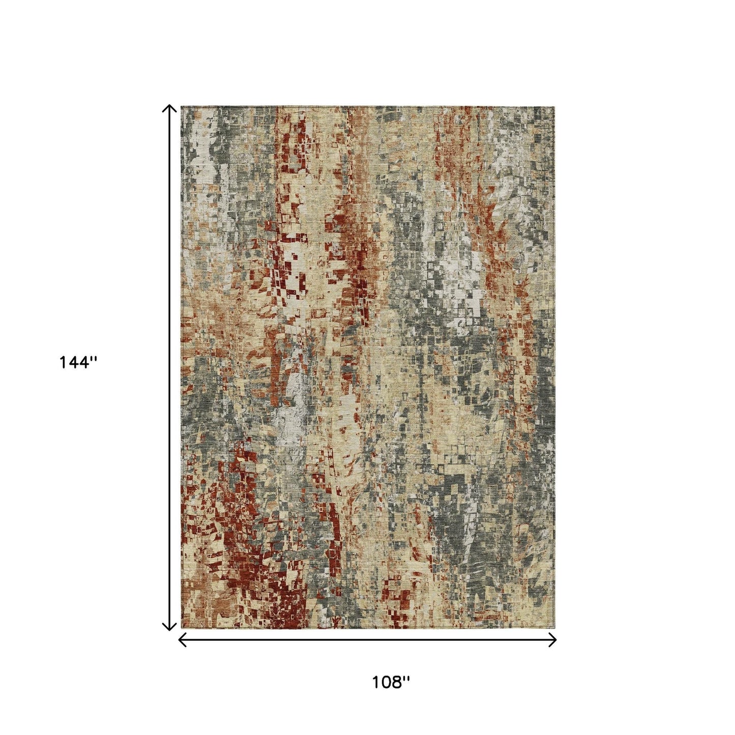9' X 12' Pewter Rust And Gray Abstract Washable Indoor Outdoor Area Rug