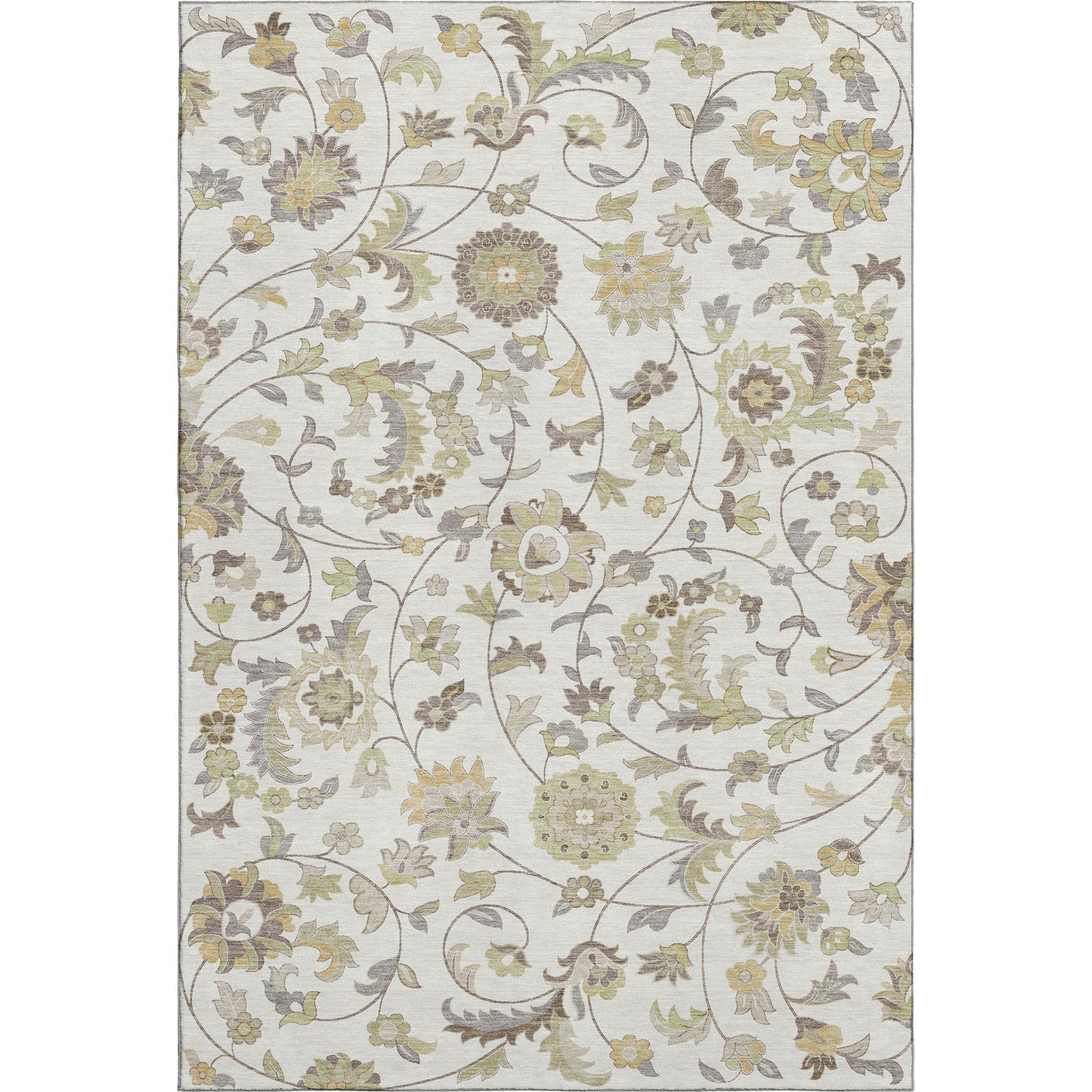 8' X 10' Ivory Copper And Gray Floral Washable Area Rug With UV Protection