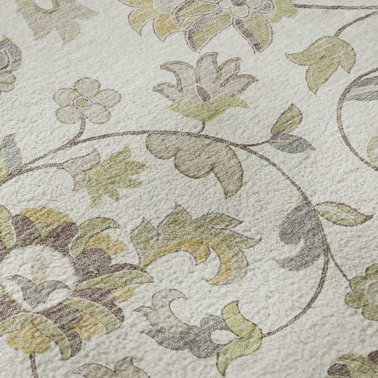 8' X 10' Ivory Copper And Gray Floral Washable Area Rug With UV Protection