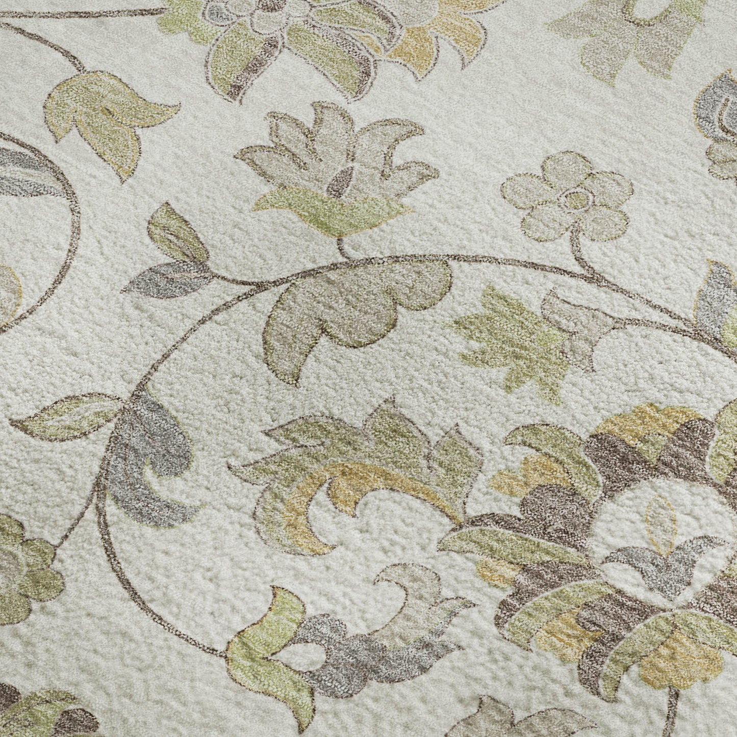 8' X 10' Ivory Copper And Gray Floral Washable Area Rug With UV Protection