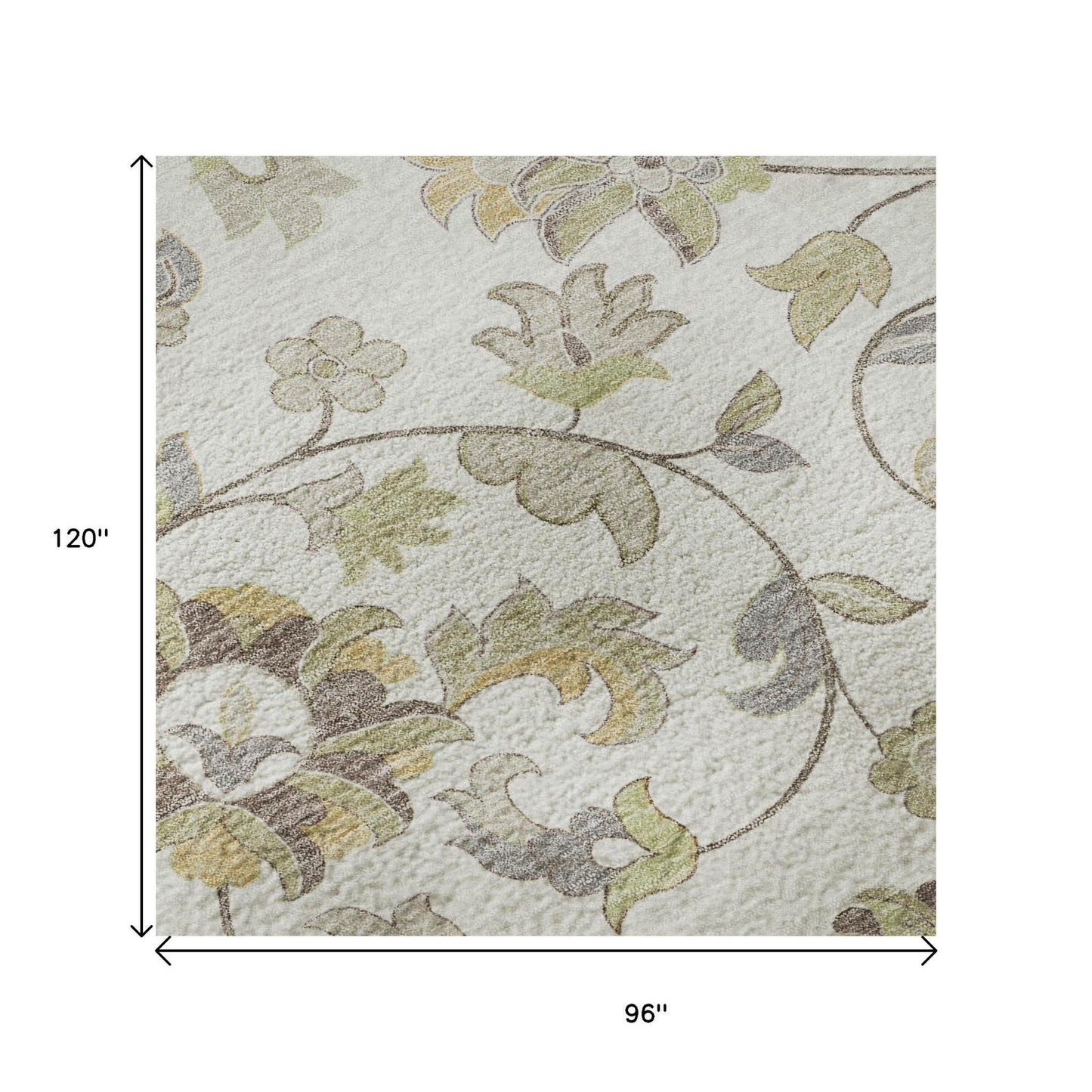 8' X 10' Ivory Copper And Gray Floral Washable Area Rug With UV Protection