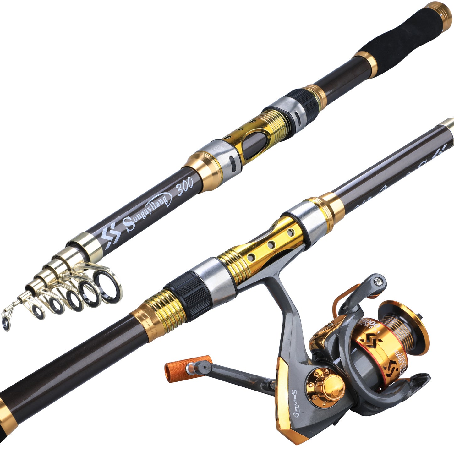 Sougayilang Spinning Fishing Rod Ultralight Carbon Fiber Portable Fishing Pole (actual Size:205-300cm/6.72-9.84ft)(due to Production Batch Problems, a Slight Error Is Within the Normal Range)