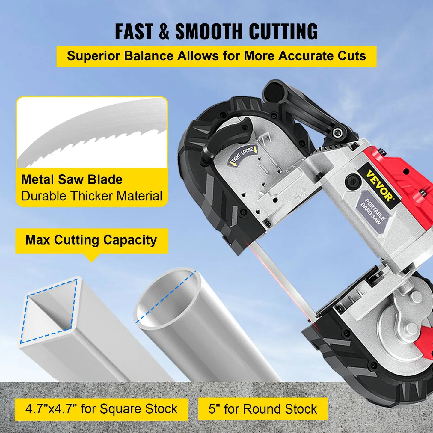 SucceBuy Portable BandSaw 5Inch Cutting Capacity Cordless Variable Speed 10Amp Motor Deep Cut Bandsaw for Metal Wood Pipes Rebar