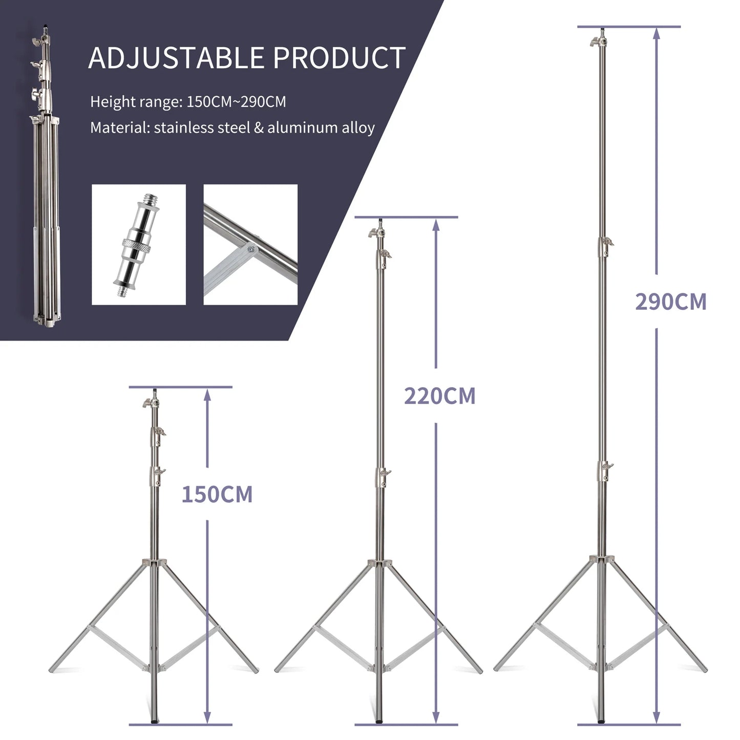 Tripod for Camera Aluminum Alloy Light Stand 290cm Portable Stand For Ring Light Live Youtube Cellphone Video & Photography Soft