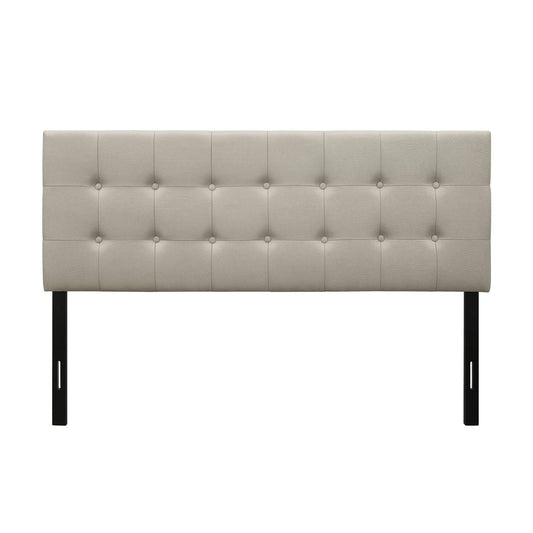 Full size Button-Tufted Headboard in Light Grey Taupe Beige Upholstered Fabric