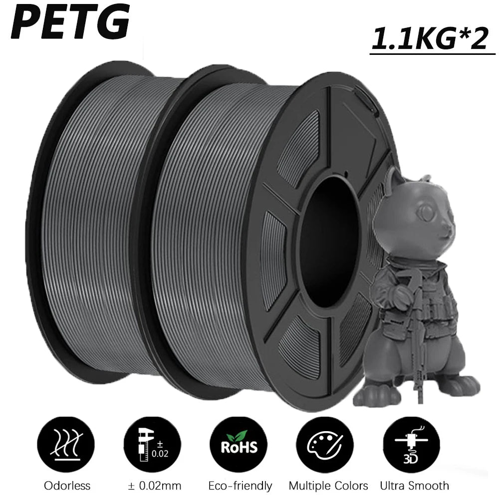 JAYO 2Roll PETG/PETG Clear 3D Printer Filament 1.75 ±0.02mm 1.1kg/roll High Toughness Neatly Wound Filament Fit Most FDM Printer