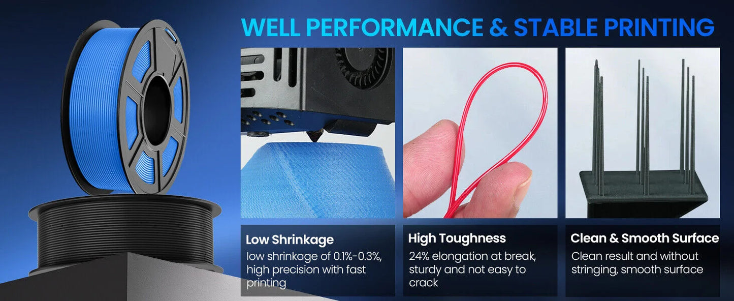 JAYO 2Roll PETG/PETG Clear 3D Printer Filament 1.75 ±0.02mm 1.1kg/roll High Toughness Neatly Wound Filament Fit Most FDM Printer