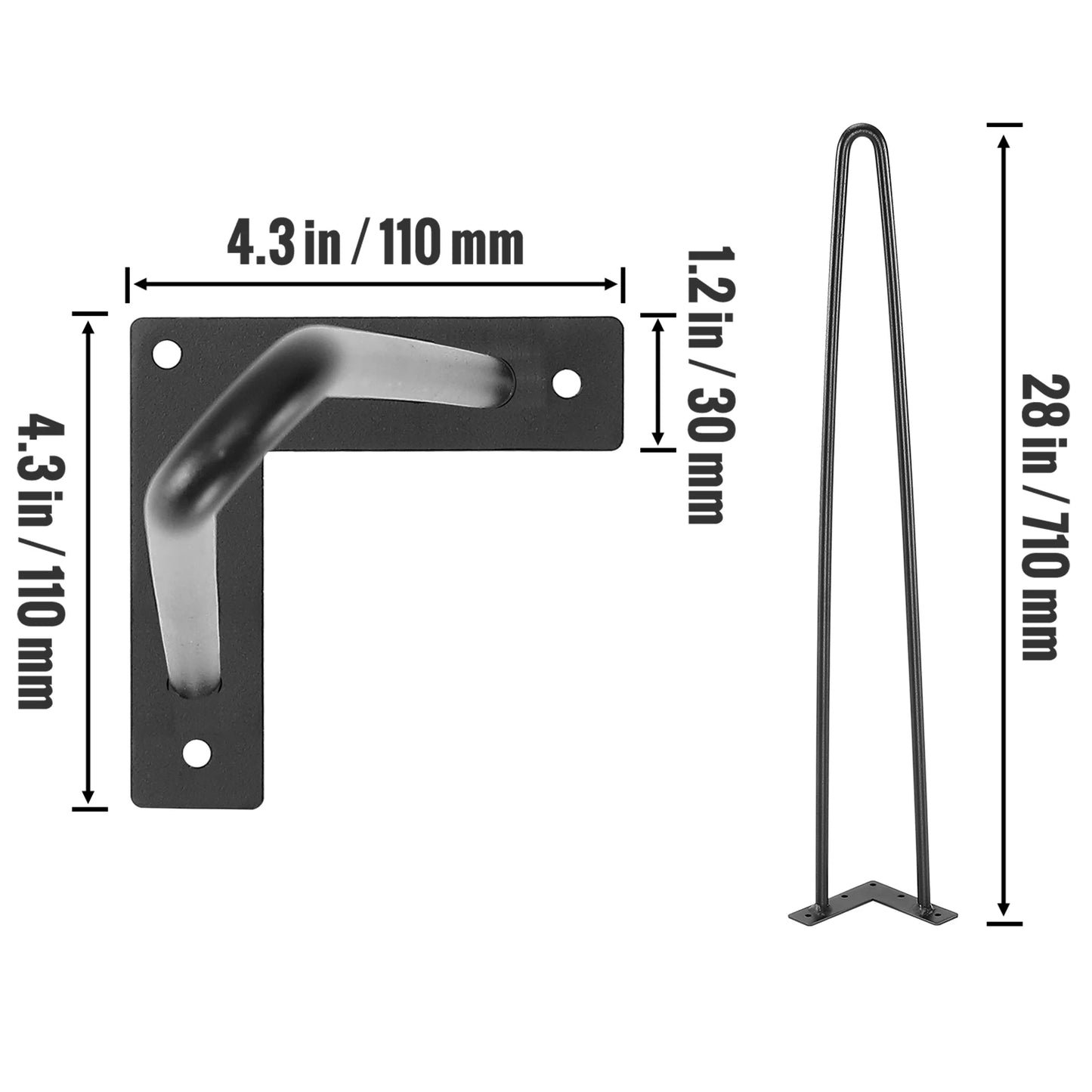 SucceBuy 16/19/28in Hairpin Furniture Legs 4PCS Black 500lbs Metal Heavy Duty  Modern Table Legs For Nightstand Coffee Table