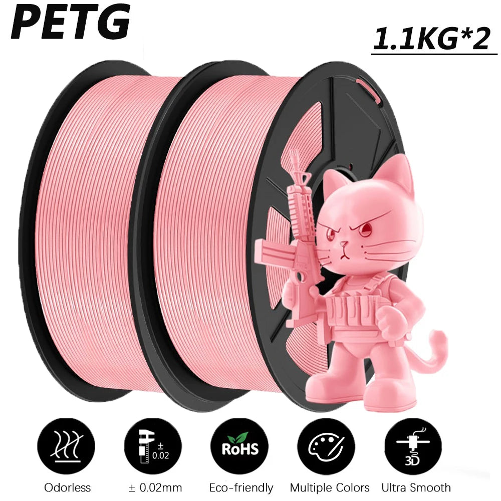 JAYO 2Roll PETG/PETG Clear 3D Printer Filament 1.75 ±0.02mm 1.1kg/roll High Toughness Neatly Wound Filament Fit Most FDM Printer