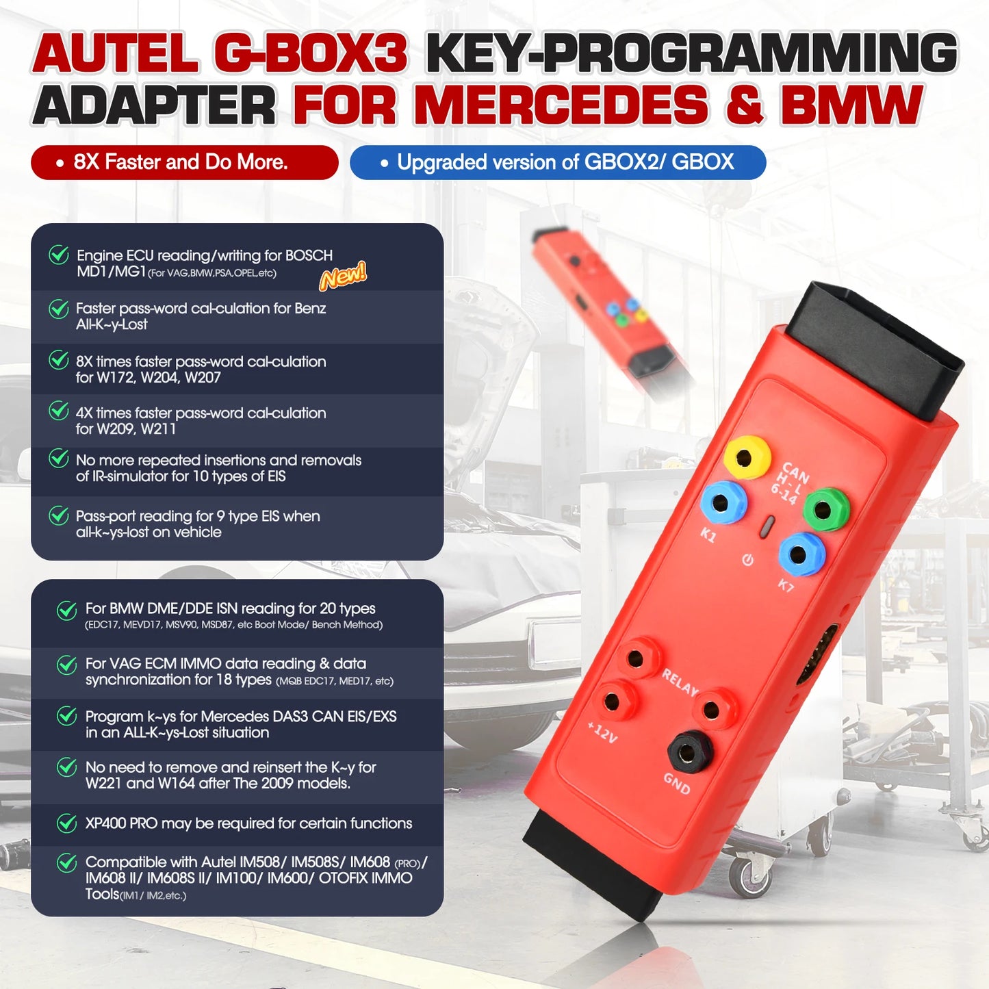 Autel GBOX 3 Key Programming Accessory Key for Mercedes-benz and BMW, Working with Autel KM100/ IM508/ IM608/ OTOFIX IM1/ IM2