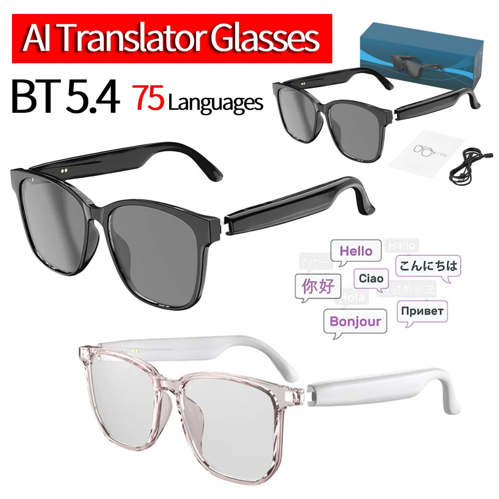 Smart Glasses Earphones Automatic Voice Translation AI Glasses Support 75 Languages Audio Glasses for Travel Business Meeting