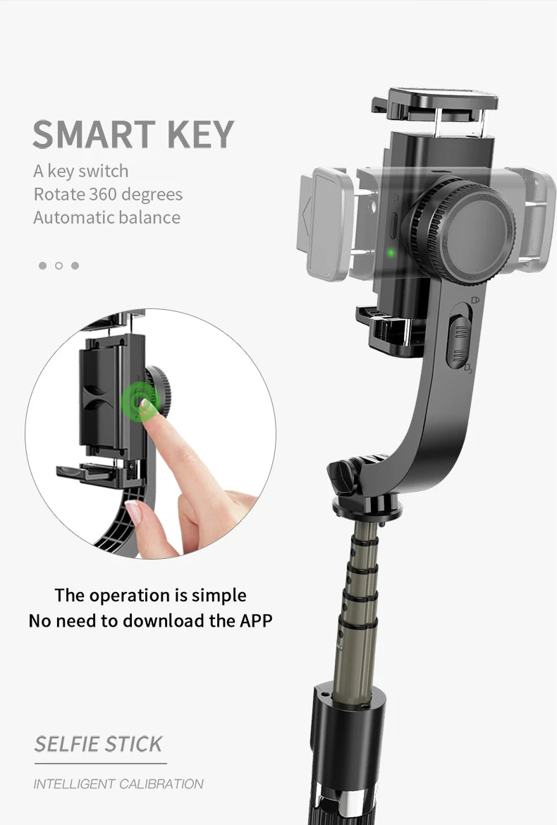 Handheld Gimbal Stabilizer for Smartphone 1-Axis with Selfie Stick Tripod Stand Wireless Bluetooth Remote for iPhone Android