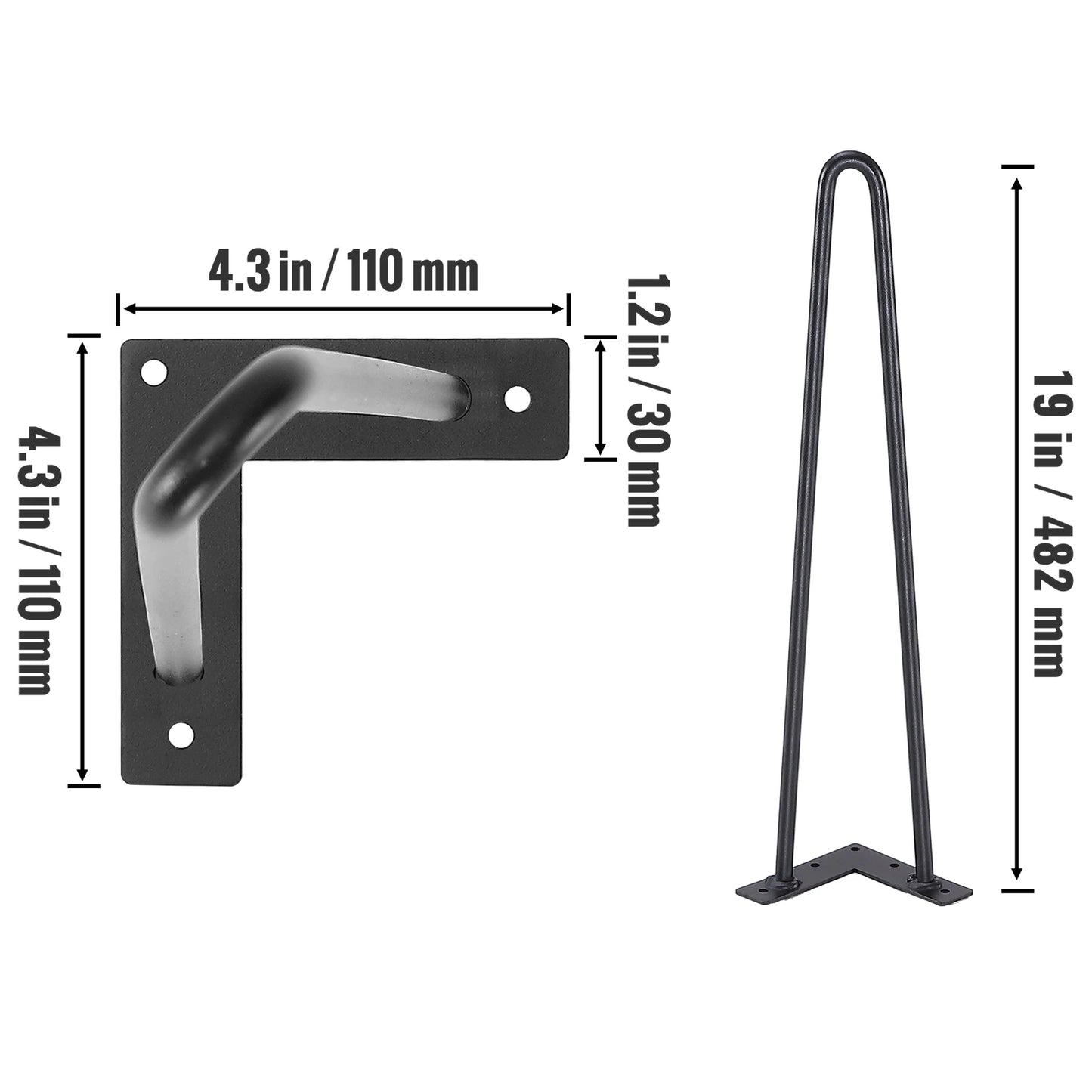 SucceBuy 16/19/28in Hairpin Furniture Legs 4PCS Black 500lbs Metal Heavy Duty  Modern Table Legs For Nightstand Coffee Table