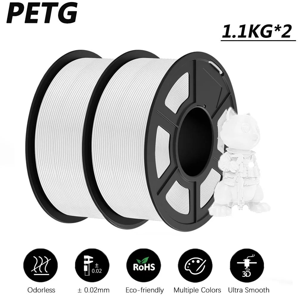 JAYO 2Roll PETG/PETG Clear 3D Printer Filament 1.75 ±0.02mm 1.1kg/roll High Toughness Neatly Wound Filament Fit Most FDM Printer