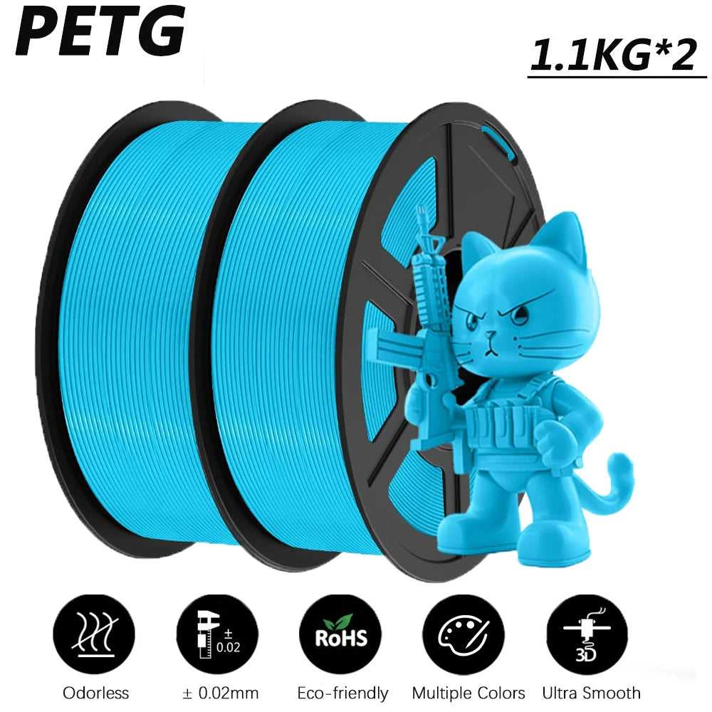 JAYO 2Roll PETG/PETG Clear 3D Printer Filament 1.75 ±0.02mm 1.1kg/roll High Toughness Neatly Wound Filament Fit Most FDM Printer
