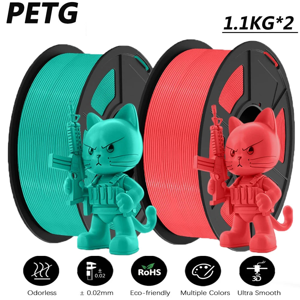 JAYO 2Roll PETG/PETG Clear 3D Printer Filament 1.75 ±0.02mm 1.1kg/roll High Toughness Neatly Wound Filament Fit Most FDM Printer