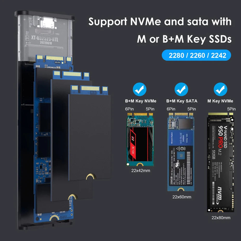 10Gbps M2 SSD Case NVME SATA Dual Protocol M.2 to USB Type C 3.1 SSD Adapter for NVME PCIE NGFF SATA SSD Disk Box M.2 SSD Case