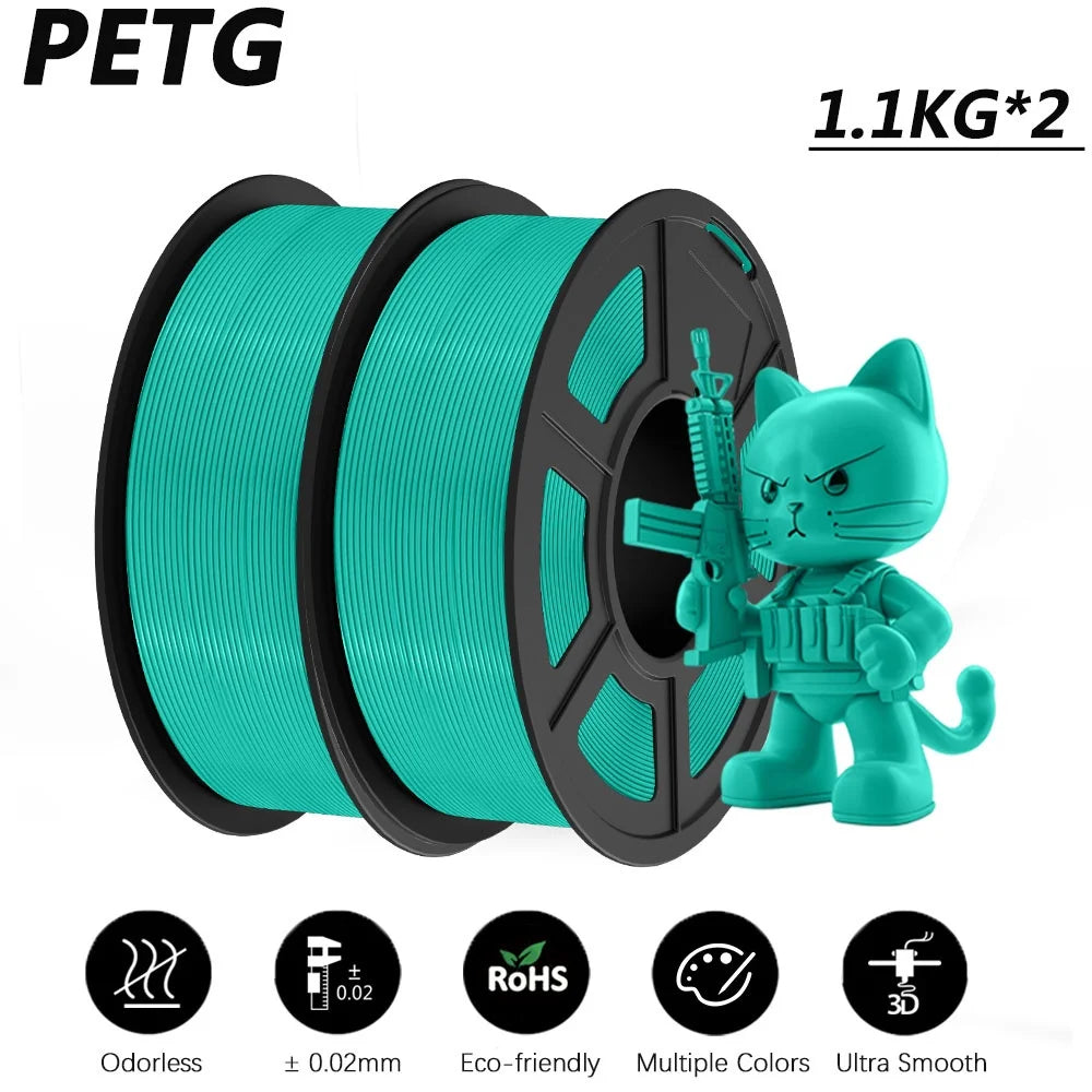 JAYO 2Roll PETG/PETG Clear 3D Printer Filament 1.75 ±0.02mm 1.1kg/roll High Toughness Neatly Wound Filament Fit Most FDM Printer