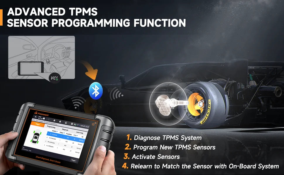 FOXWELL NT809TS TPMS Programming Tool All Systems Diagnostic Bi-Directional Control 30+ Reset OBD2 Bluetooth Automotive Scanner