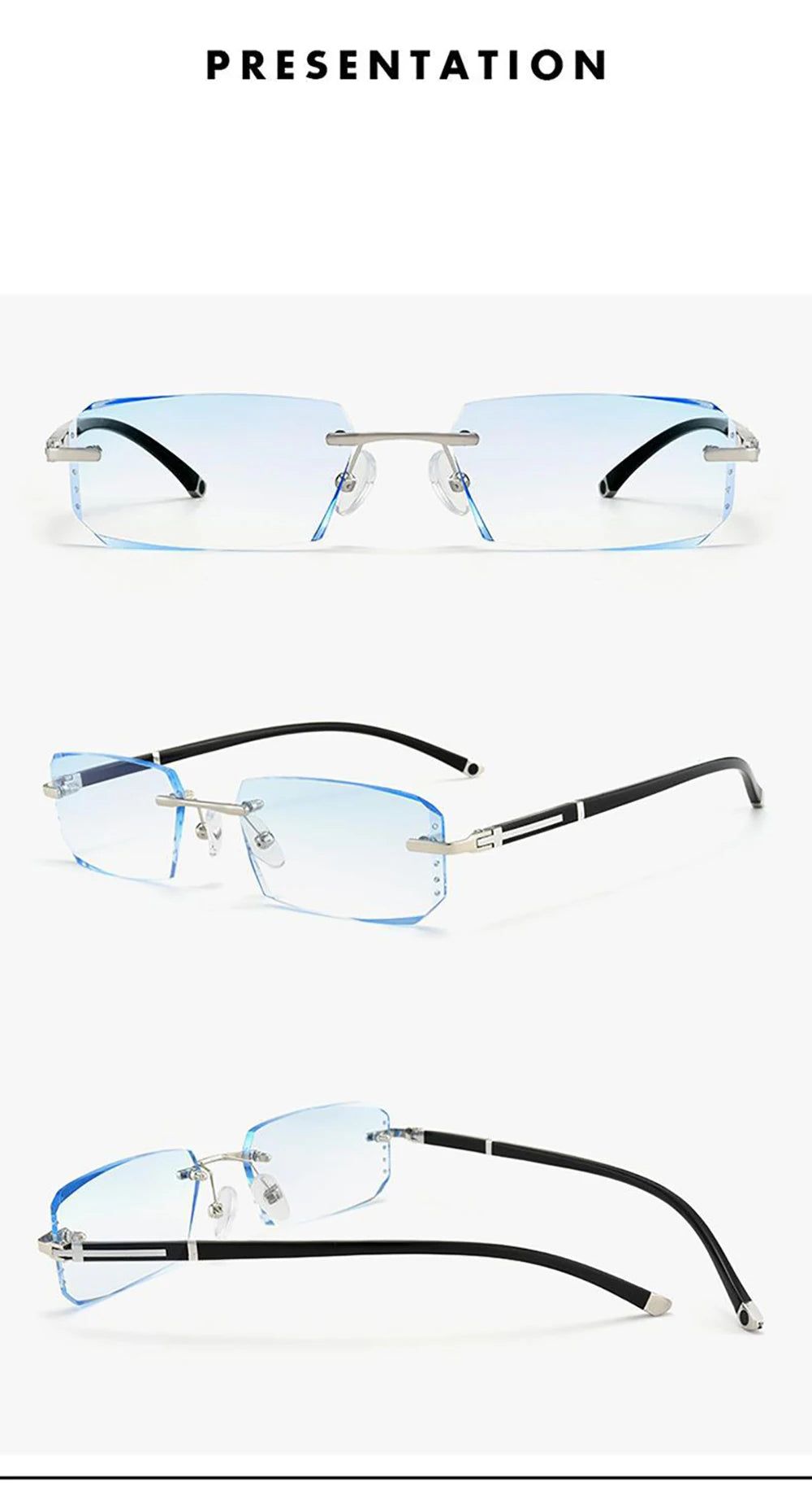 New Cut Edge Presbyopic Glasses Frameless HD Anti Blue Presbyopic Glasses Men's Anti Fatigue Presbyopia Clear Glasses +1.0~+4.0