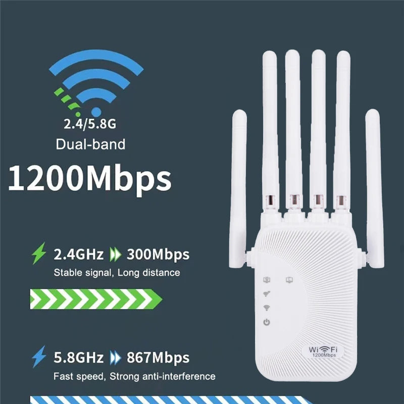 Router Wireless Repeater 1200Mbps Wifi Signal Booster Dual-Band 2.4G 5G WiFi Extender Gigabit WiFi Amplifier Home Office Outdoor