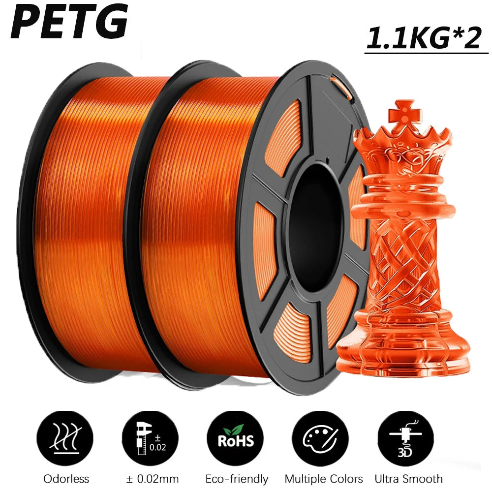 JAYO 2Roll PETG/PETG Clear 3D Printer Filament 1.75 ±0.02mm 1.1kg/roll High Toughness Neatly Wound Filament Fit Most FDM Printer