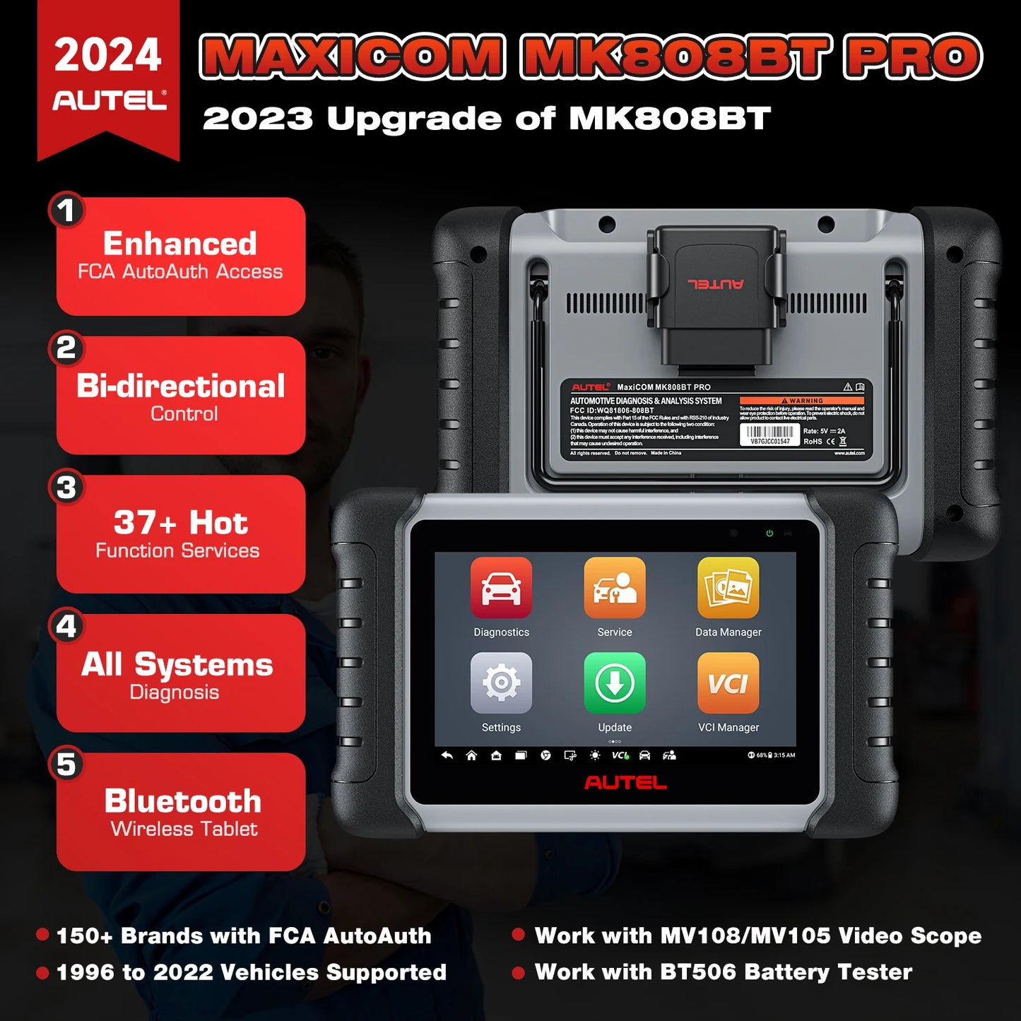 Autel MaxiCOM MK808BT PRO Car Diagnostic Tools OBD2 Scanner Code Reader All System Diagnosis PK MK808 MK808S