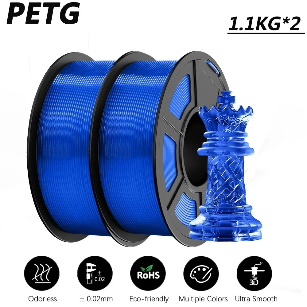 JAYO 2Roll PETG/PETG Clear 3D Printer Filament 1.75 ±0.02mm 1.1kg/roll High Toughness Neatly Wound Filament Fit Most FDM Printer