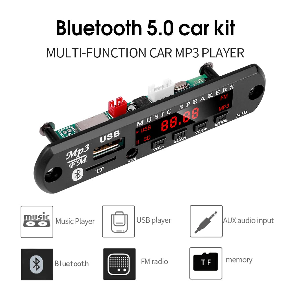 DC 12V Bluetooth 5.3 MP3 APE Decoder Board 30W 60W Amplifier 6.5mm Microphone Clock Time Display USB TF FM AUX Car Music Player