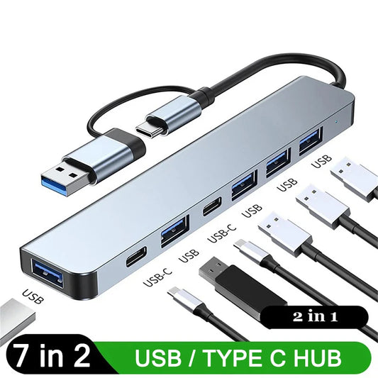7 Ports USB 3.0 2.0 Type C HUB Expander Splitter High Speed OTG Adapter Docking Station For Laptop PC Hard Drive Mouse Keyboard