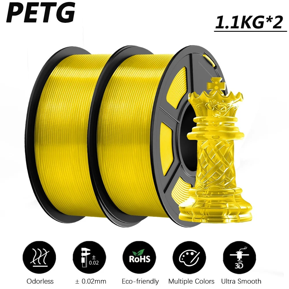 JAYO 2Roll PETG/PETG Clear 3D Printer Filament 1.75 ±0.02mm 1.1kg/roll High Toughness Neatly Wound Filament Fit Most FDM Printer