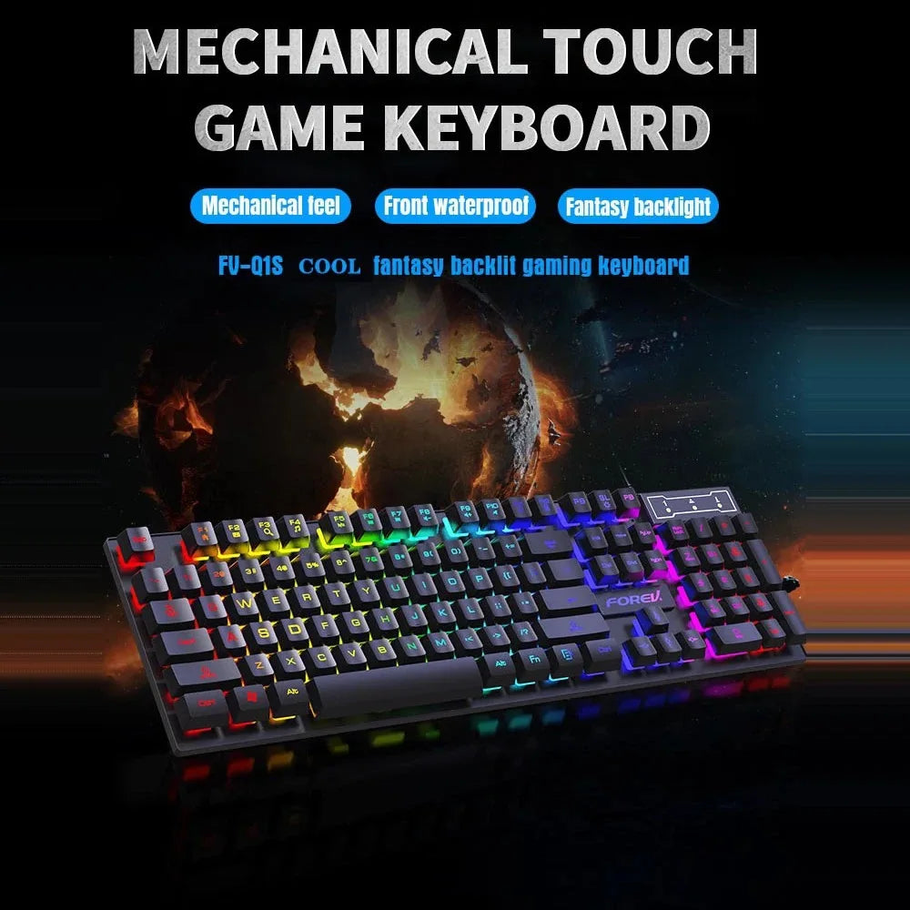 USB Wired Keyboard RGB Color Gaming Keyboard Mechanical Feel keyboard 104 Keys Standard Keyboard for Windows Laptop Computer