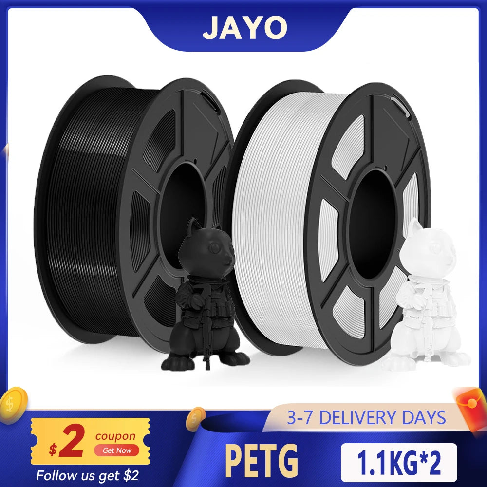 JAYO 2Roll PETG/PETG Clear 3D Printer Filament 1.75 ±0.02mm 1.1kg/roll High Toughness Neatly Wound Filament Fit Most FDM Printer