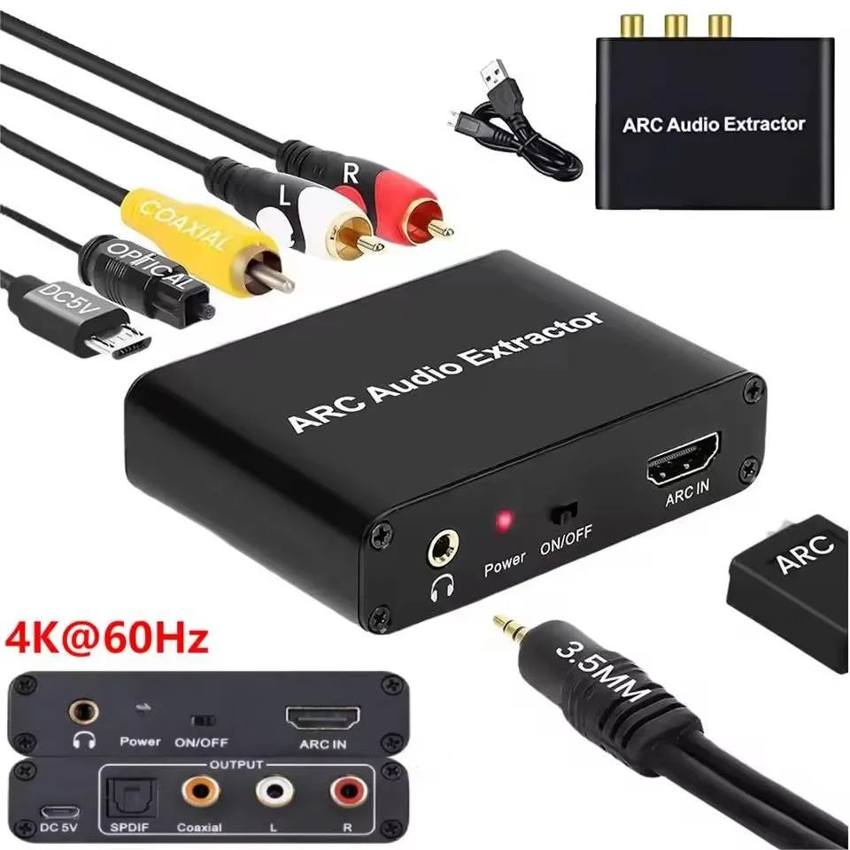 4K HDMI ARC Audio Extractor Digital to Analog Audio Converter ARC To SPDIF Coaxial L/R Stereo 3.5mm Jack Audio Adapter for HDTV