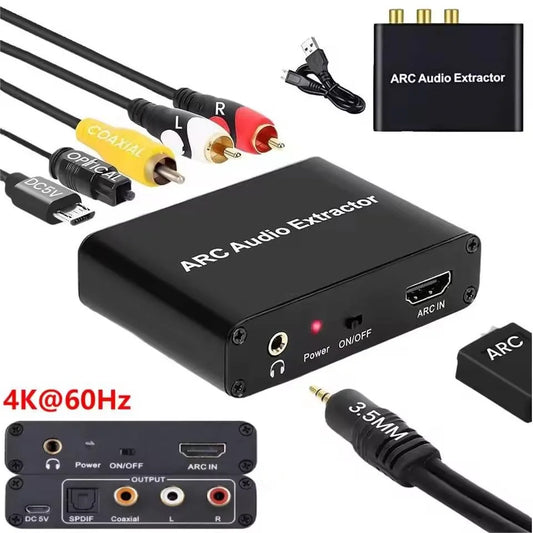4K HDMI ARC Audio Extractor Digital to Analog Audio Converter ARC To SPDIF Coaxial L/R Stereo 3.5mm Jack Audio Adapter for HDTV