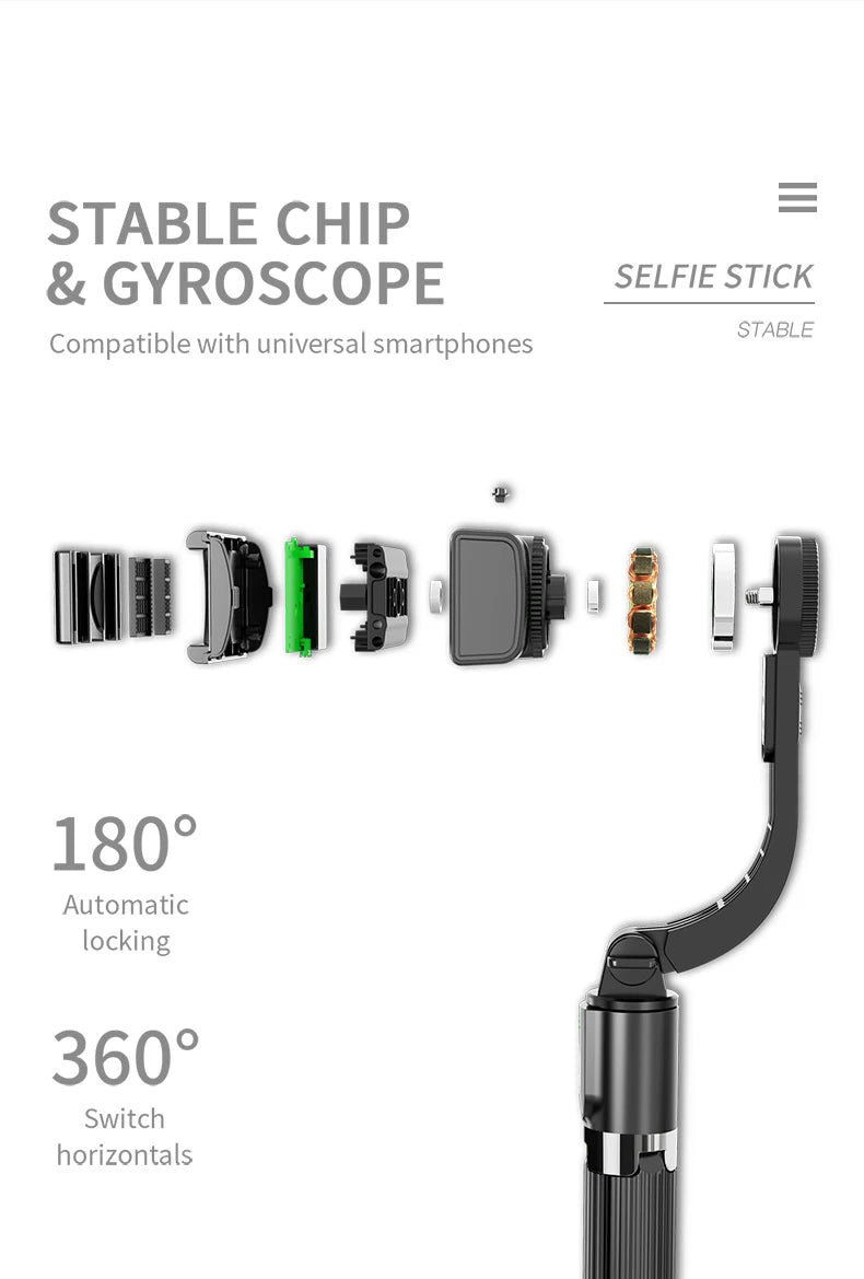 Handheld Gimbal Stabilizer for Smartphone 1-Axis with Selfie Stick Tripod Stand Wireless Bluetooth Remote for iPhone Android