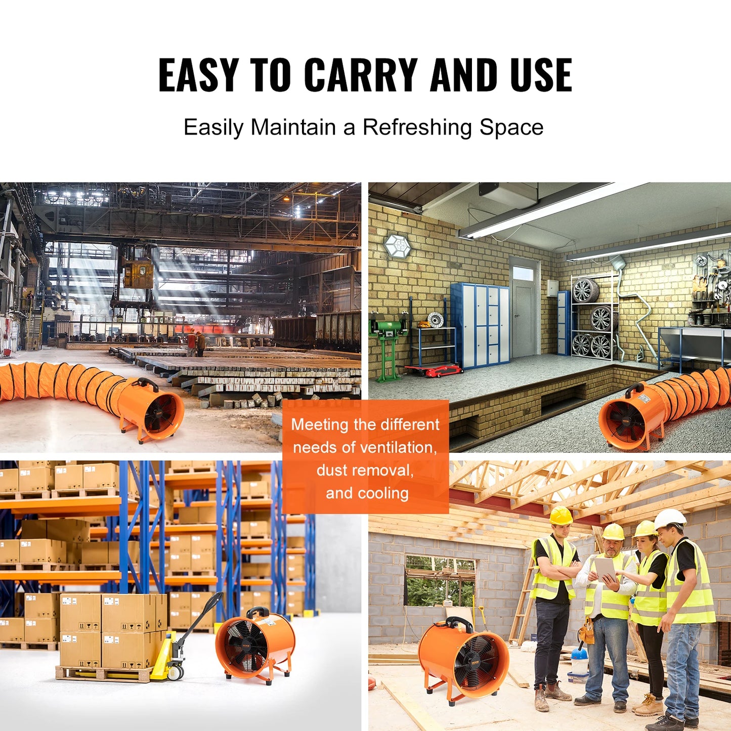 SucceBuy 8 inch Exhaust Fan Industrial Ventilation Fan with 10M/5M PVC Duct Hose 230W Portable Extractor Blower Warehouse Home