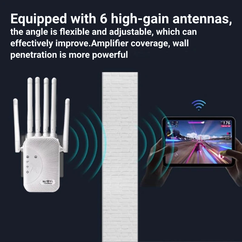 1200Mbps WiFi Repeater Dual Band Wireless Amplifier 2.4G 5GHz Network Long Range Signal Booster For Home Office Wi-Fi Repeater